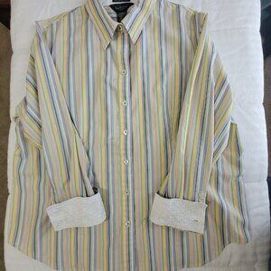 Yellow Blue Pink Striped Van Heusen Multi Color Womens Blouse Size XL